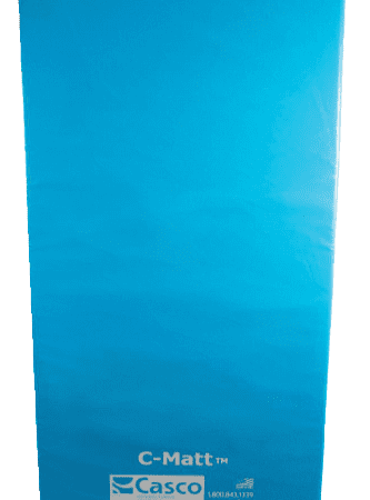 Cot mattress with an ocean blue cover
